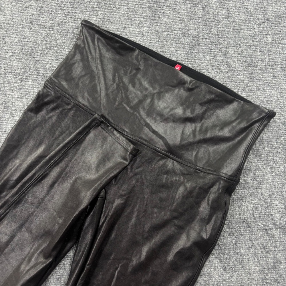 Spanx Faux Leather Leggings Size 1X Petite Black High Waisted Shaping‎ Women's